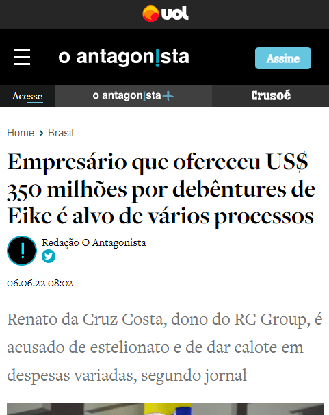 UOL - cobertura das denúncias e processos envolvendo Renato da Cruz Costa